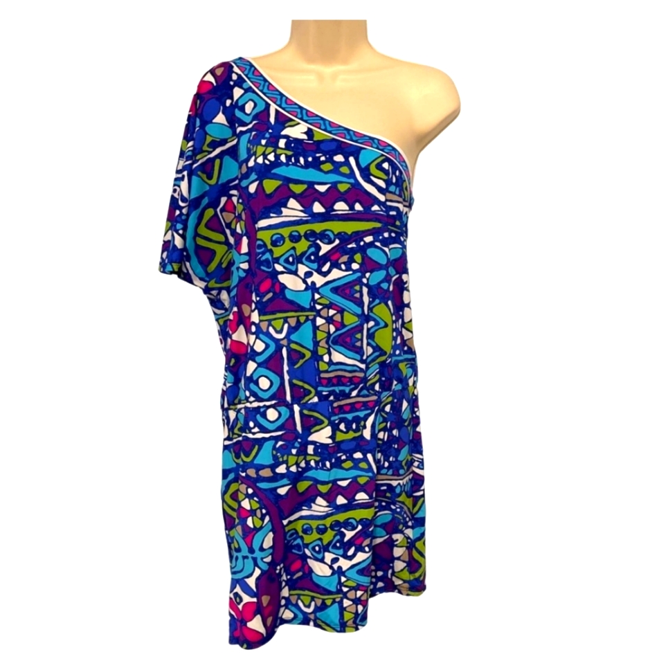 Trina Turk Multi Color Short Sleeve One Arm Mini Dress